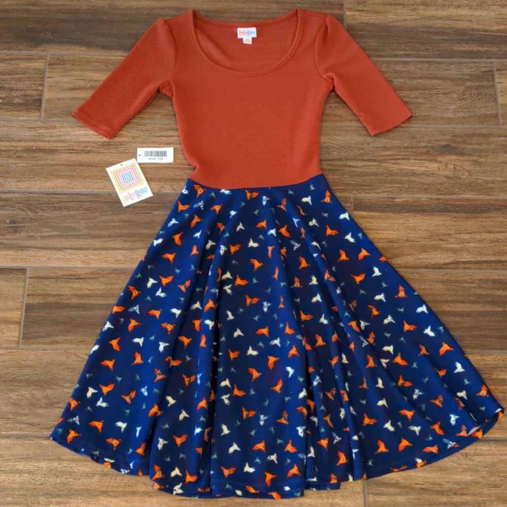 Lularoe Nicole Dress Origami Paper Crane XXS